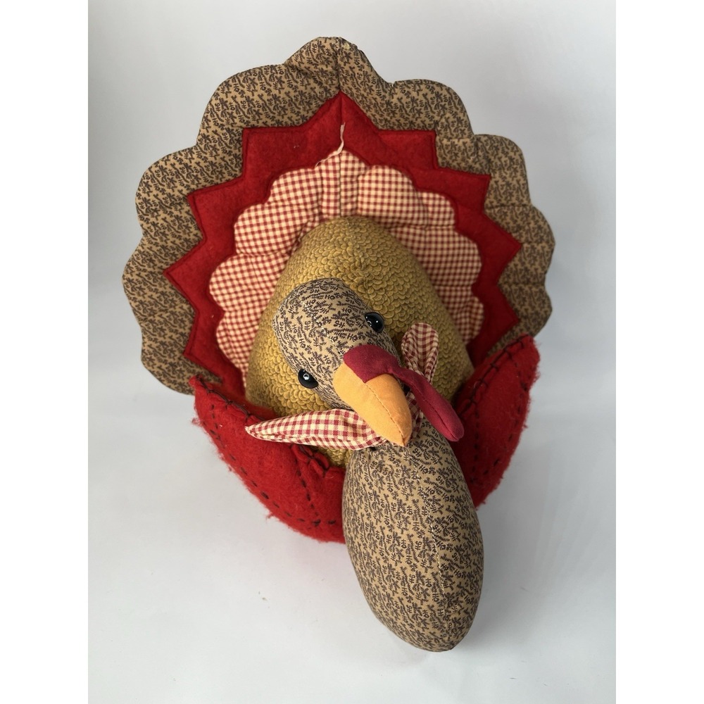 Vintage Turkey Table Top Centerpiece Plush Soft 12 In Cottage Core Pattern
